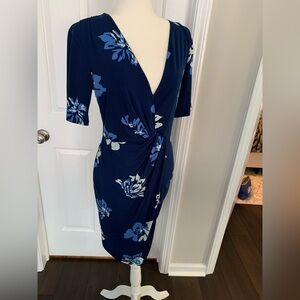 Banana Republic Navy and Blue Floral faux wrap style size Small